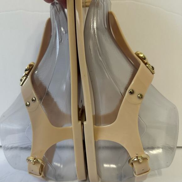 Michael Kors Hamilton Lock Jelly Thong Sandals US 9 Neutral Beige Gold Locks - Picture 4 of 10